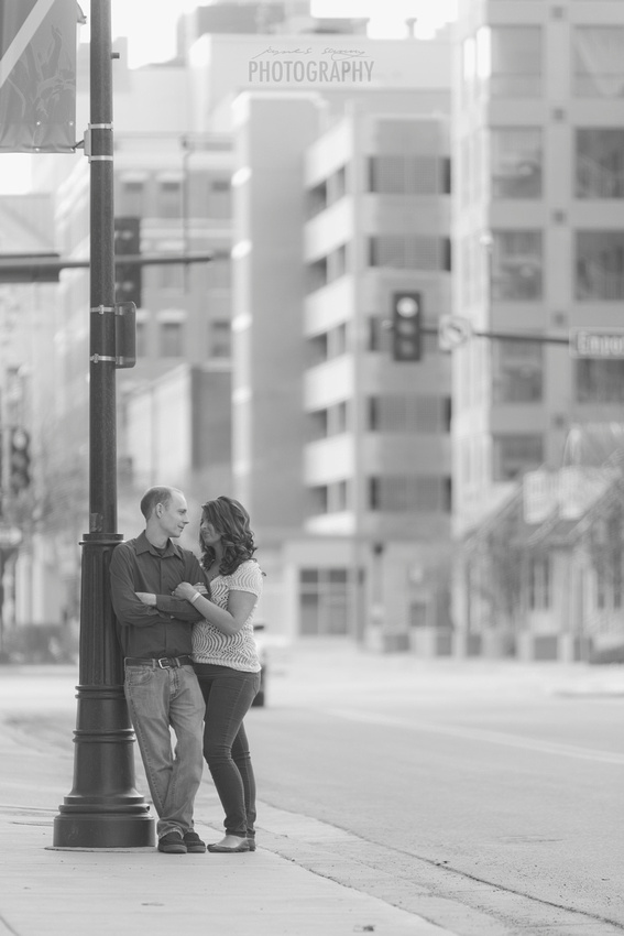 wichita, wedding, photographer, engagement, downtown, old town, outdoor, portraits, fun, black, and, white